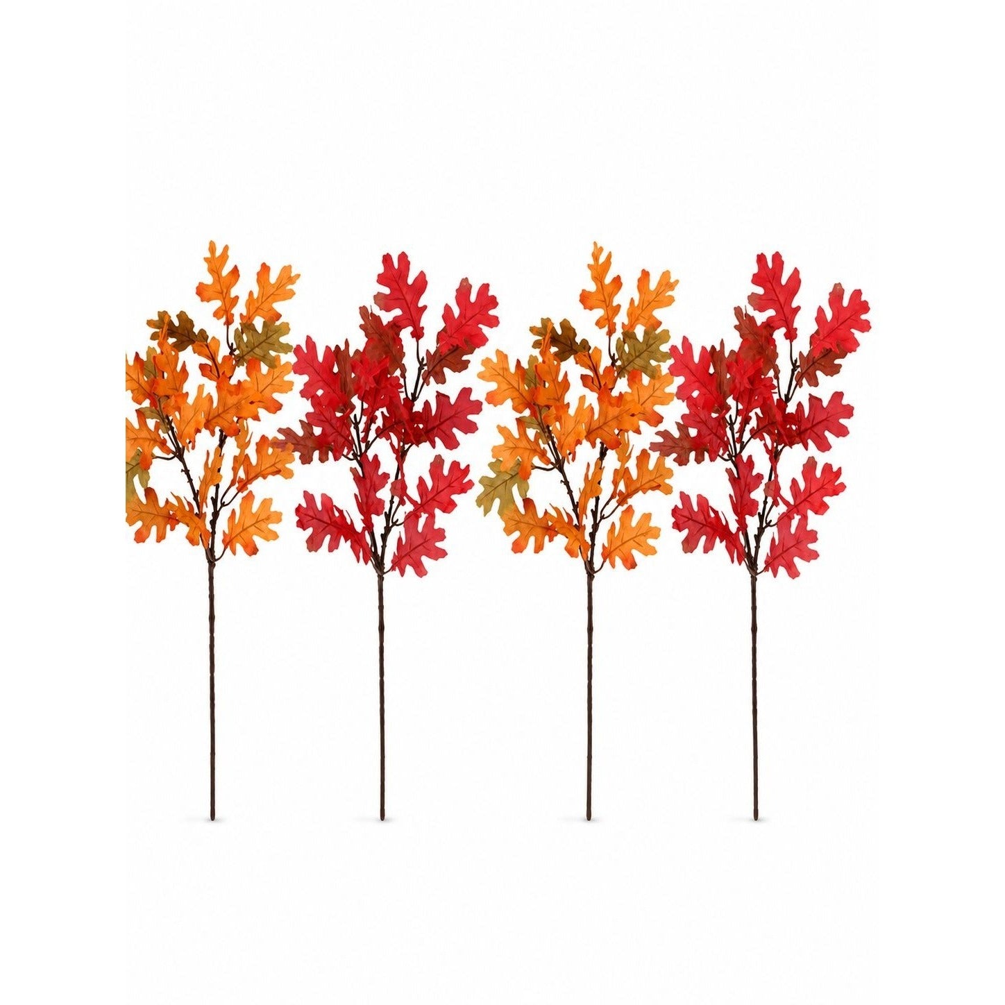 Artificial Oak Leaf Picks Set of 4 Orange Red Fall Stems 15 Inch Thanksgiving Home Decor