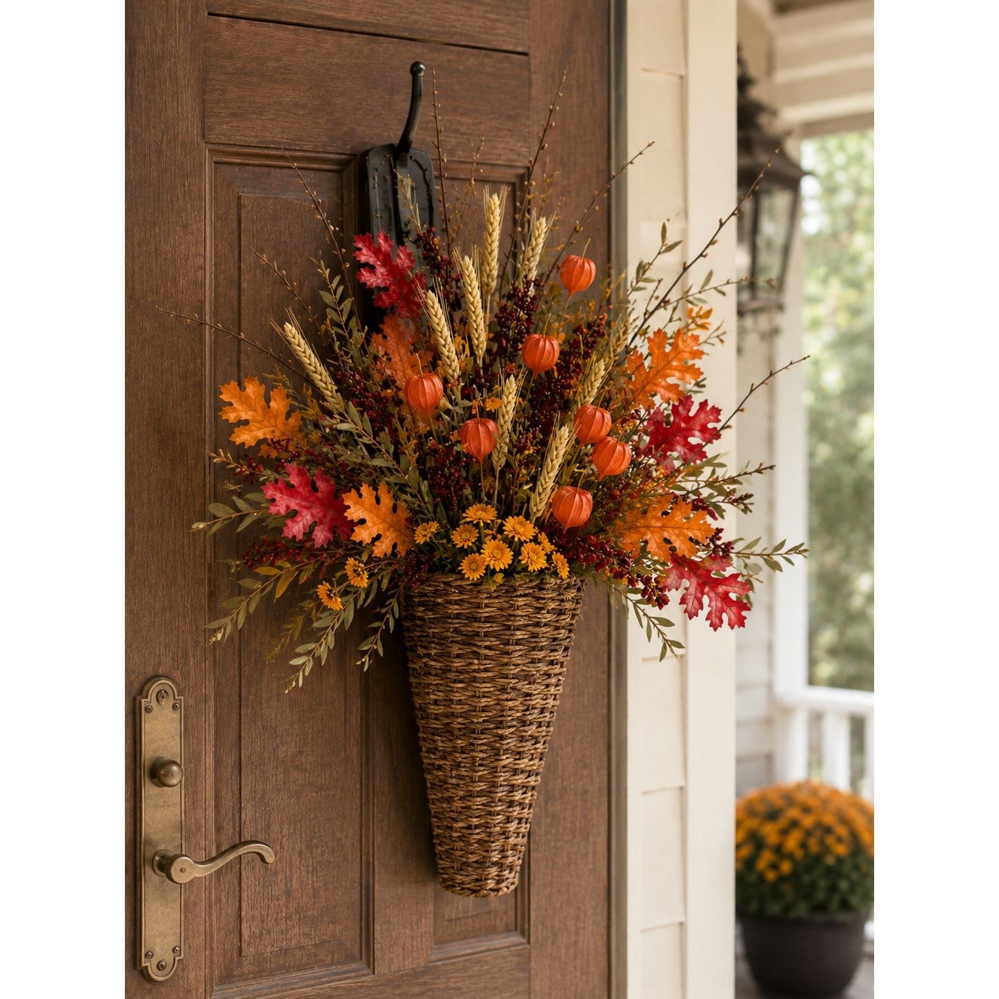 Artificial Oak Leaf Picks Set of 4 Orange Red Fall Stems 15 Inch Thanksgiving Home Decor