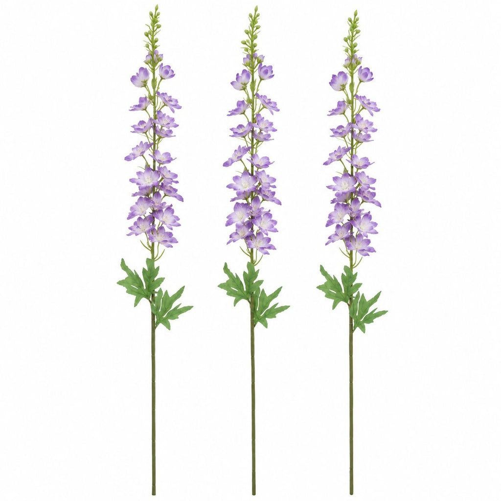 Lavender Artificial Delphinium Stems Set of 3, 40-Inch Faux Larkspur