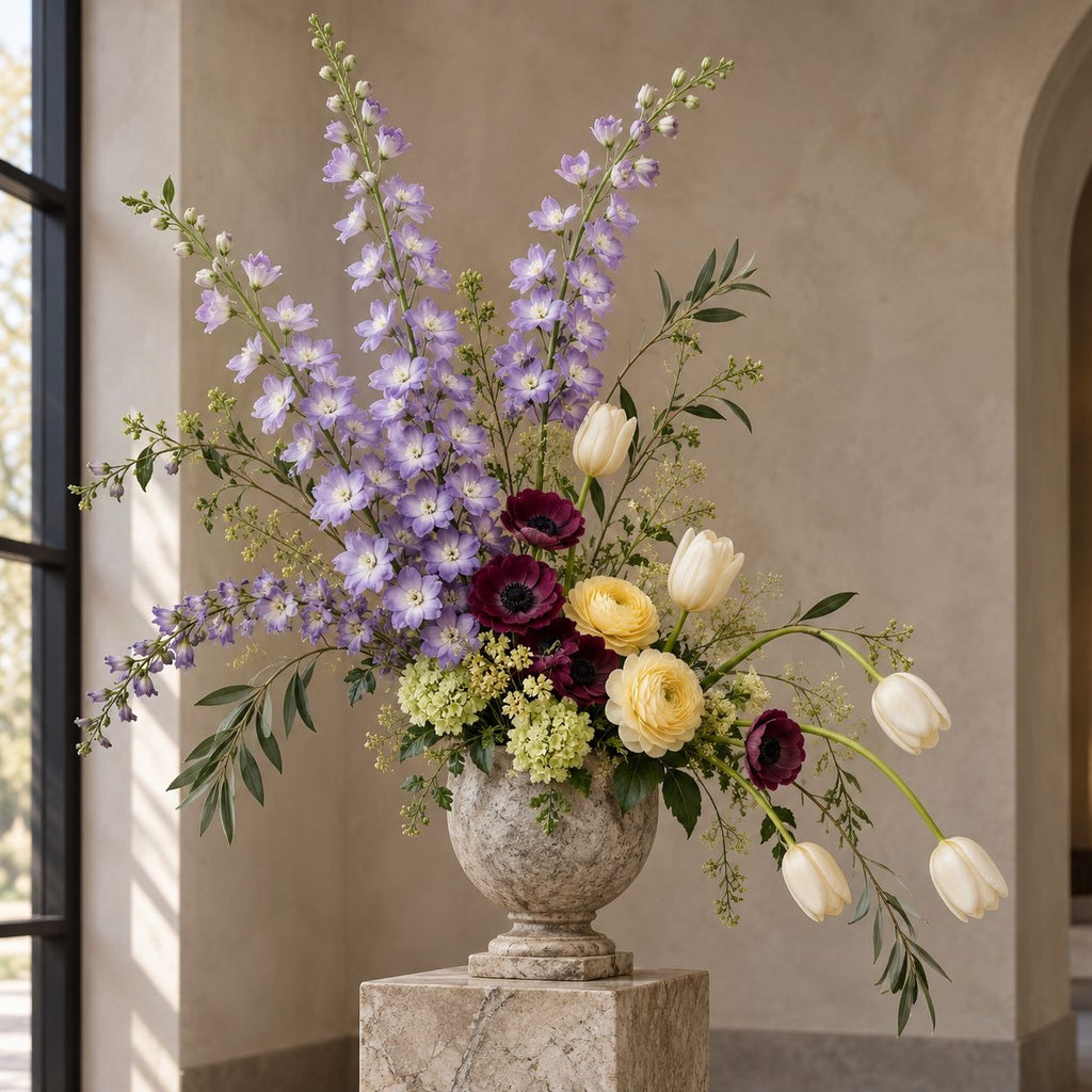 Lavender Artificial Delphinium Stems Set of 3, 40-Inch Faux Larkspur