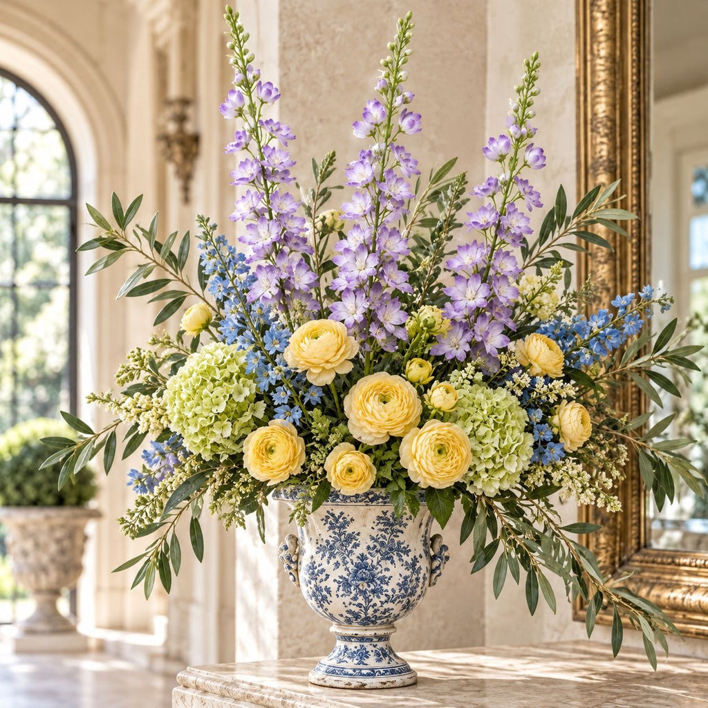 Lavender Artificial Delphinium Stems Set of 3, 40-Inch Faux Larkspur