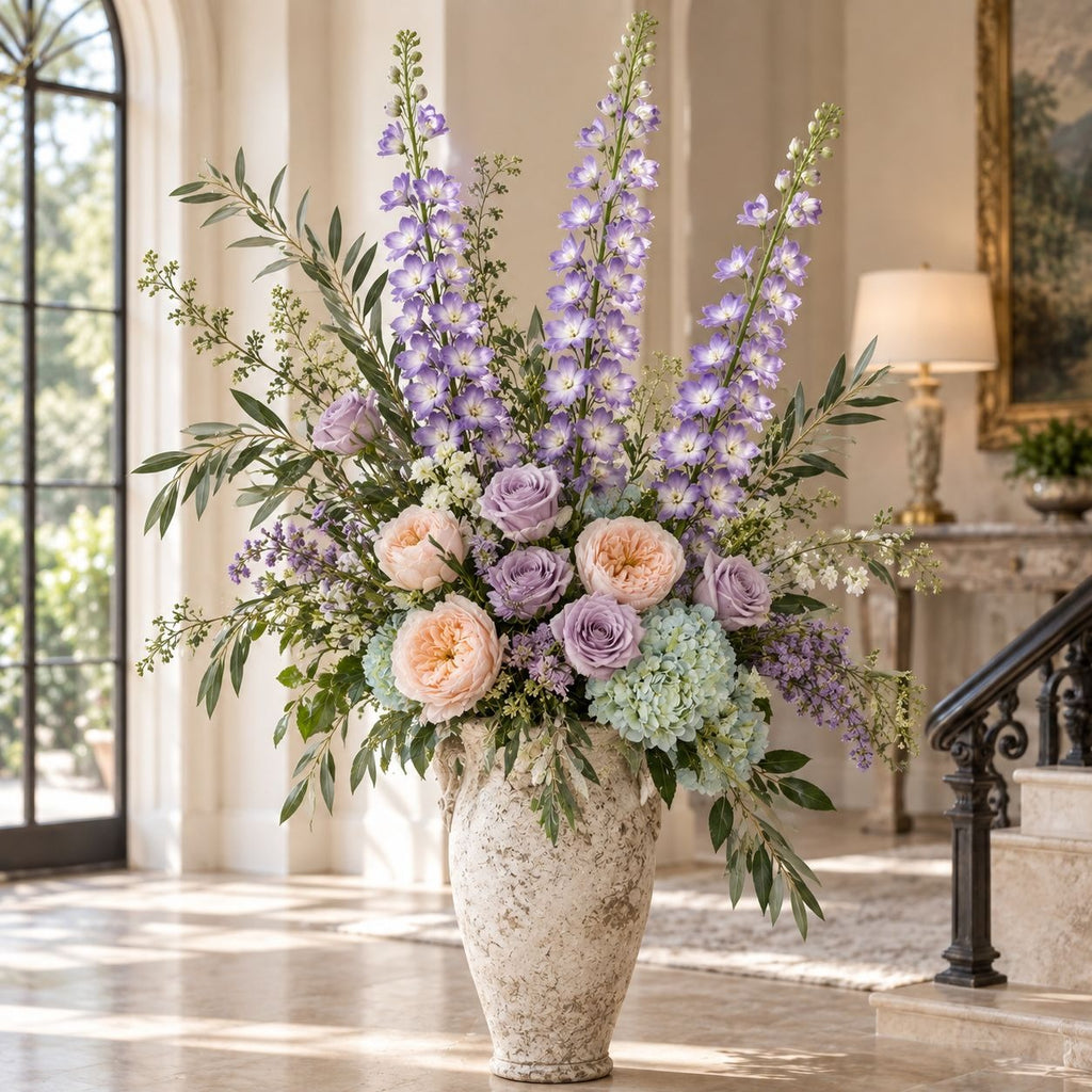 Lavender Artificial Delphinium Stems Set of 3, 40-Inch Faux Larkspur
