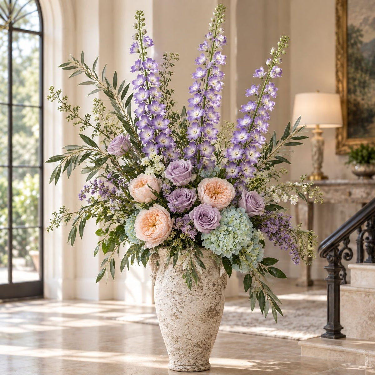 Lavender Artificial Delphinium Stems Set of 3, 40-Inch Faux Larkspur