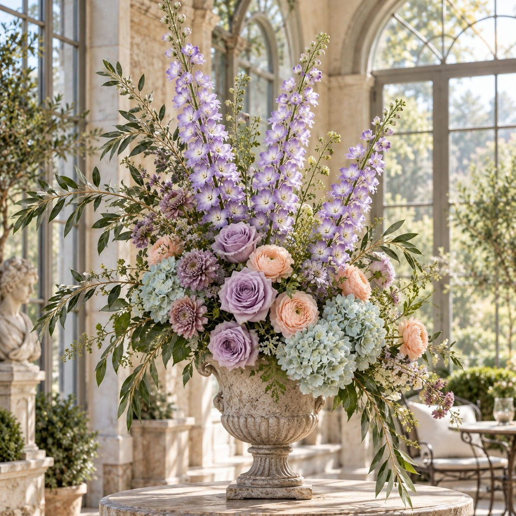 Lavender Artificial Delphinium Stems Set of 3, 40-Inch Faux Larkspur