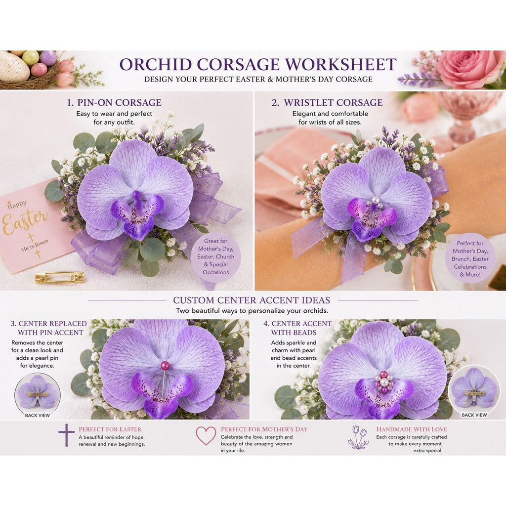 Set of 2 Lavender Purple Orchid Flower Heads 3.5 Inch Faux Phalaenopsis Blooms for Corsage Wristlet Boutonniere Craft