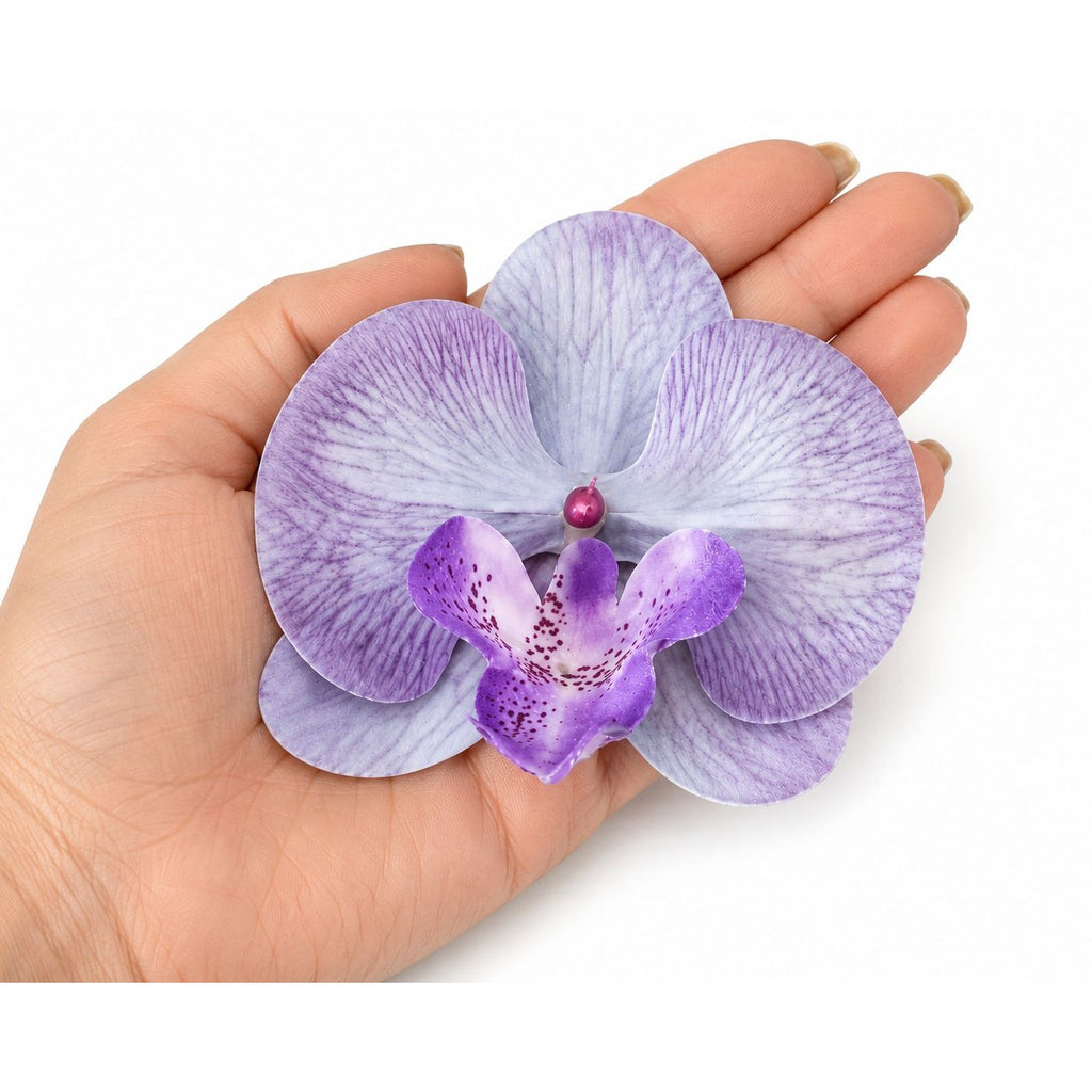 Set of 2 Lavender Purple Orchid Flower Heads 3.5 Inch Faux Phalaenopsis Blooms for Corsage Wristlet Boutonniere Craft