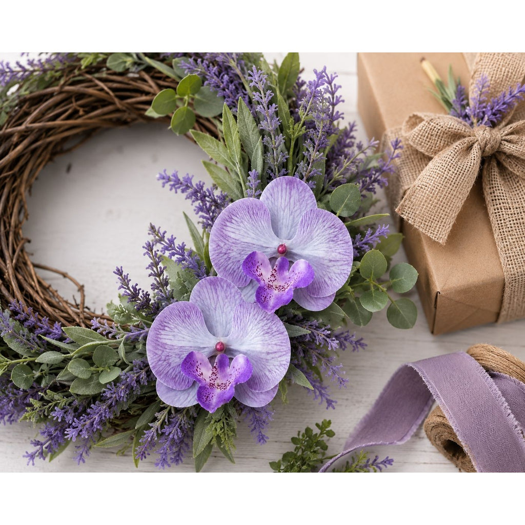 Set of 2 Lavender Purple Orchid Flower Heads 3.5 Inch Faux Phalaenopsis Blooms for Corsage Wristlet Boutonniere Craft