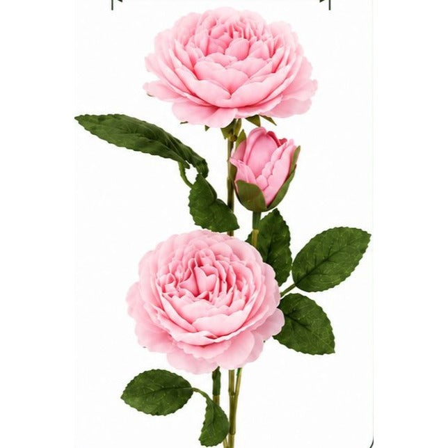 Light Pink Garden Rose Stem Set of 3 Faux Roses Real Touch Open Bloom Floral Stem Artificial Pink Roses Romantic Cottagecore Decor
