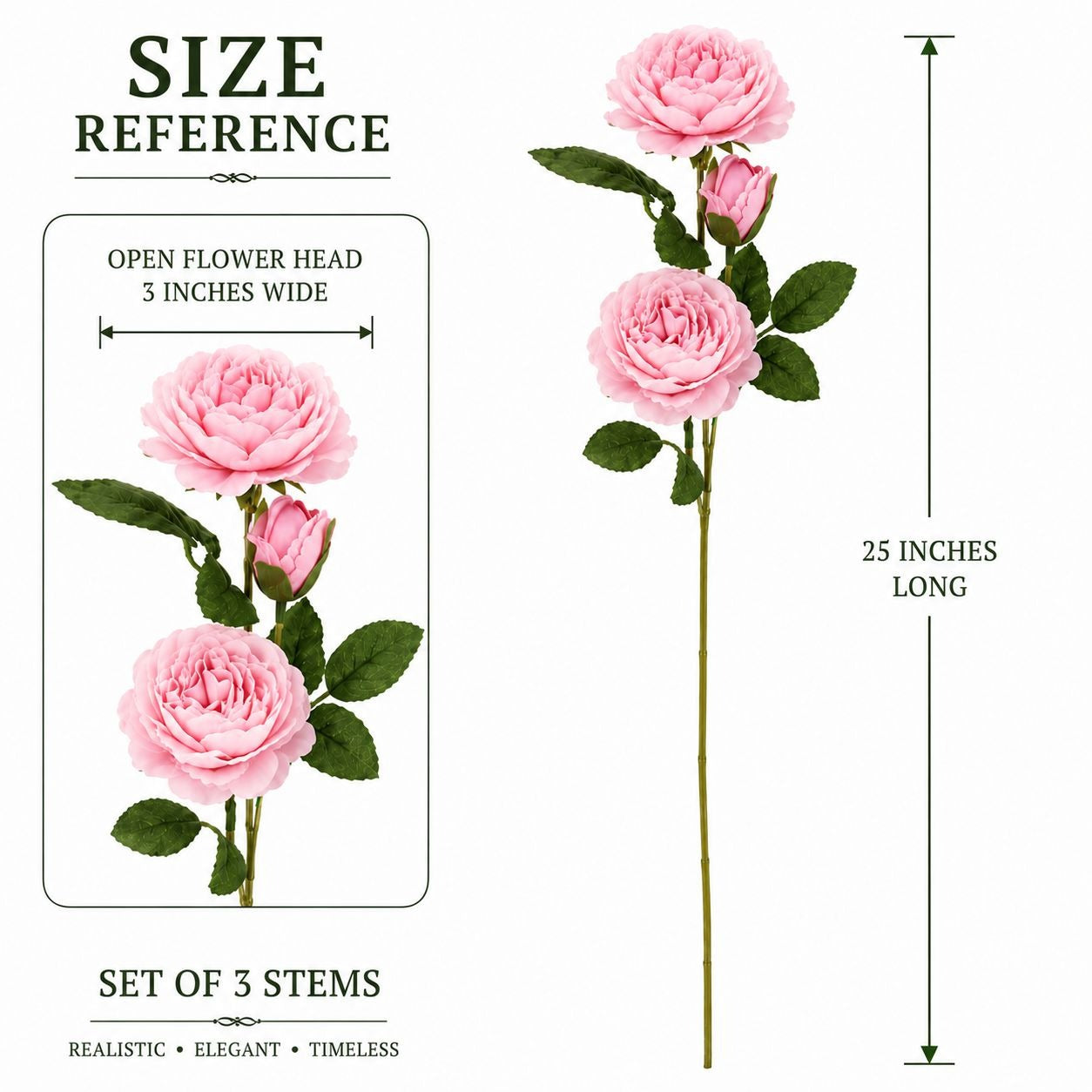 Light Pink Garden Rose Stem Set of 3 Faux Roses Real Touch Open Bloom Floral Stem Artificial Pink Roses Romantic Cottagecore Decor