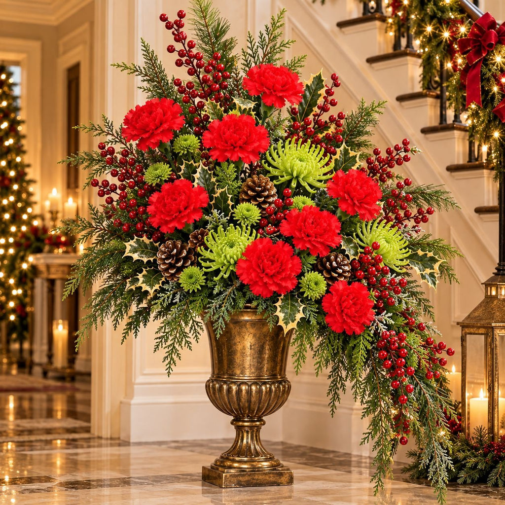 12 Red Artificial Carnation Stems, 14-Inch Faux Silk Christmas Flowers