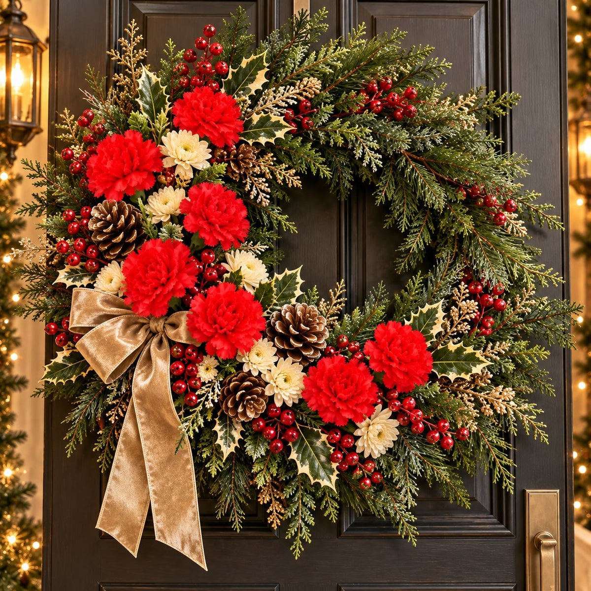 12 Red Artificial Carnation Stems, 14-Inch Faux Silk Christmas Flowers