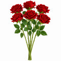 Artificial Bright Red Velvet-Touch Rose Stems, Set of 6, Faux Flowers