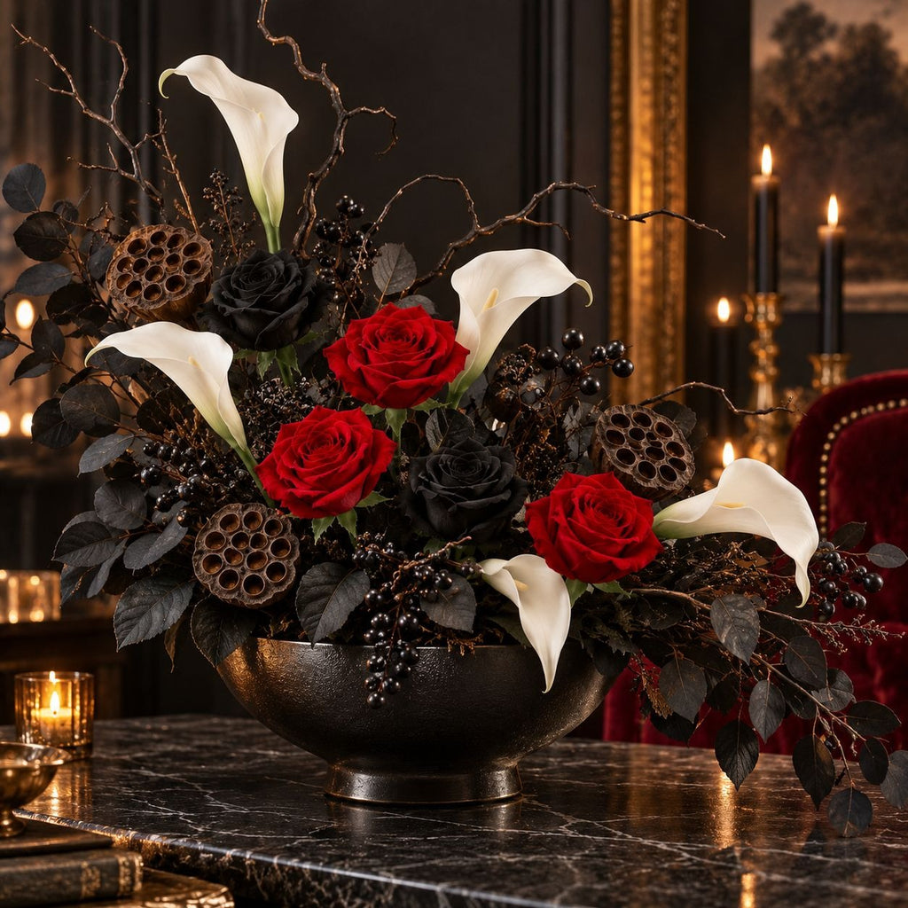 Artificial Bright Red Velvet-Touch Rose Stems, Set of 6, Faux Flowers