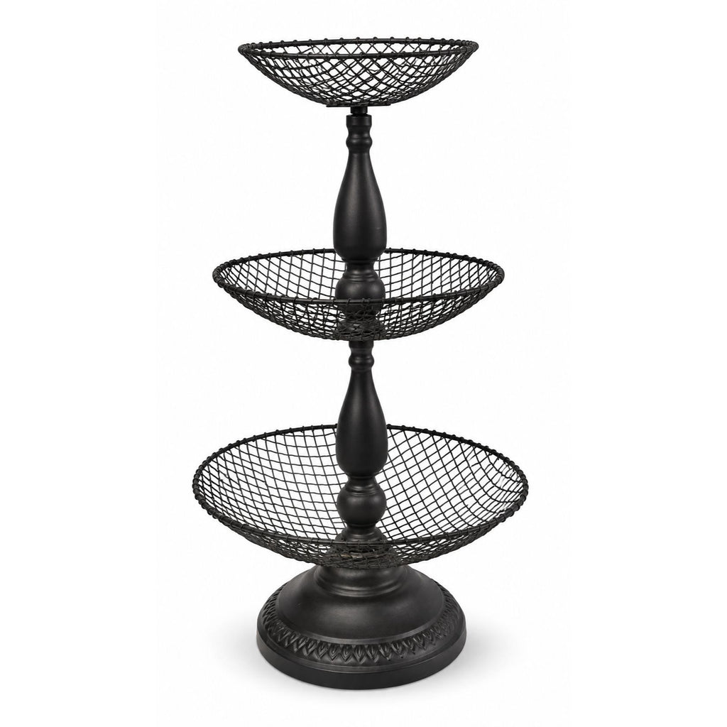 Black Metal 3 Tier Wire Basket Stand 21" Countertop Fruit Storage Organizer