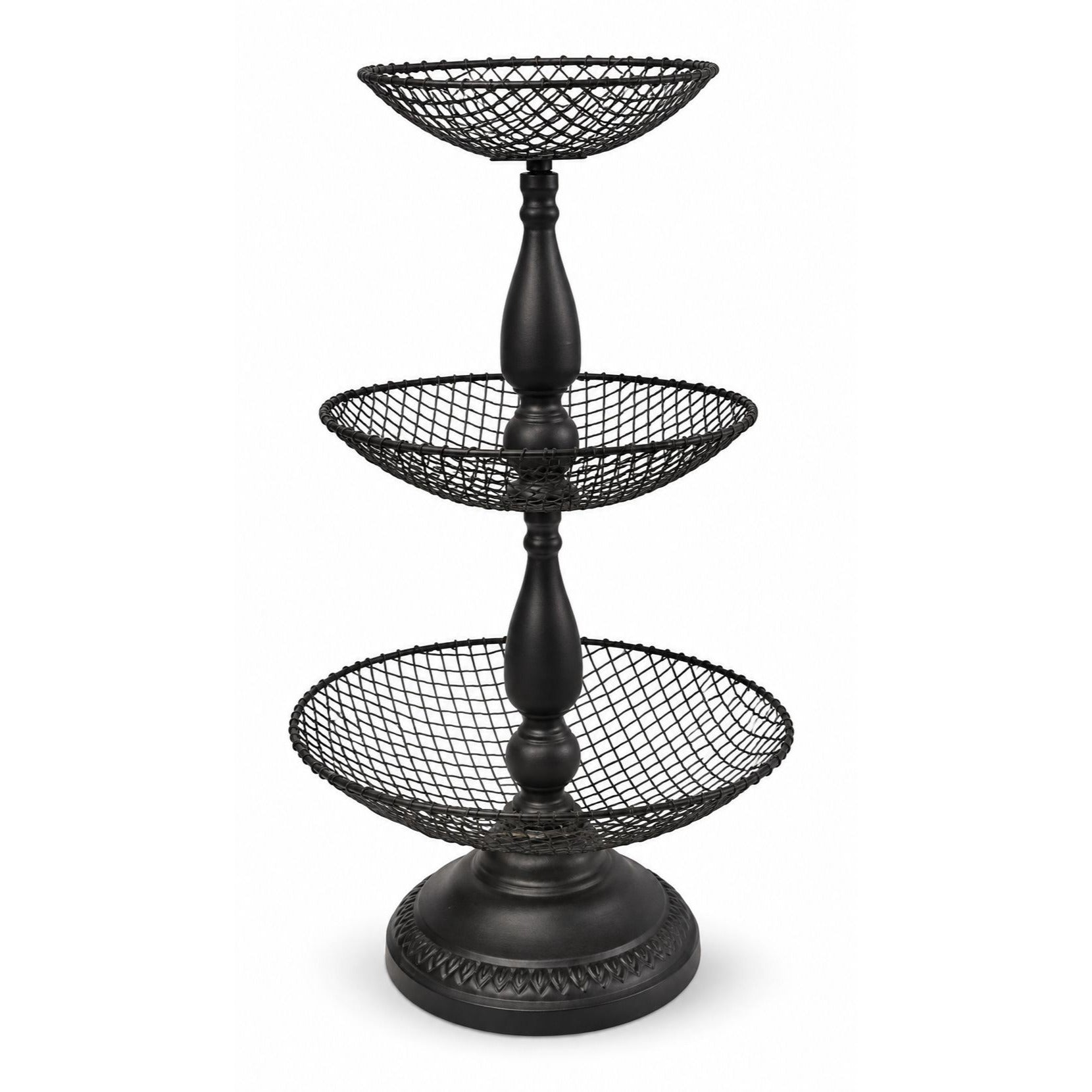 Black Metal 3 Tier Wire Basket Stand 21" Countertop Fruit Storage Organizer