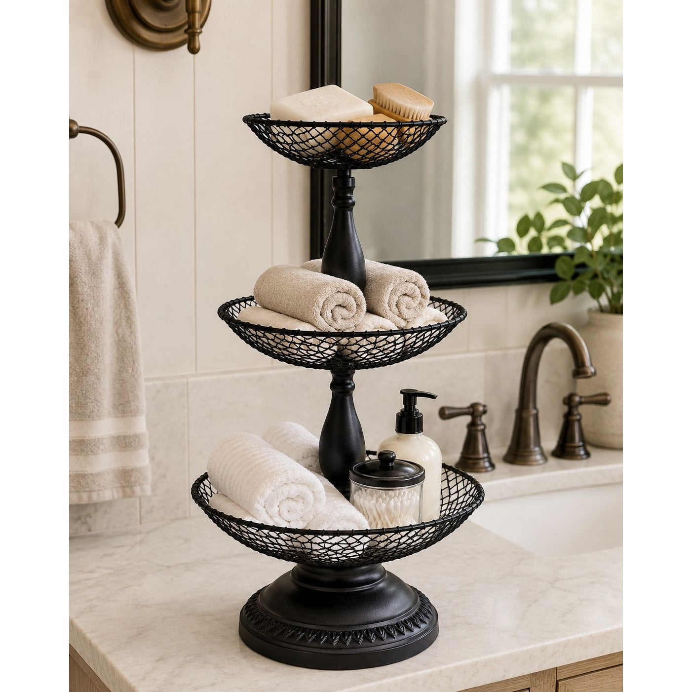 Black Metal 3 Tier Wire Basket Stand 21" Countertop Fruit Storage Organizer