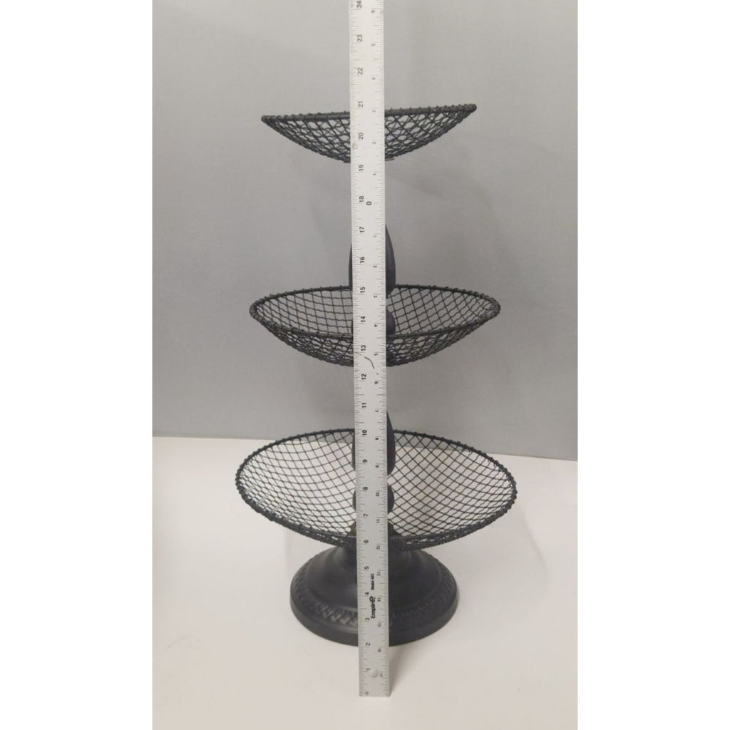Black Metal 3 Tier Wire Basket Stand 21" Countertop Fruit Storage Organizer