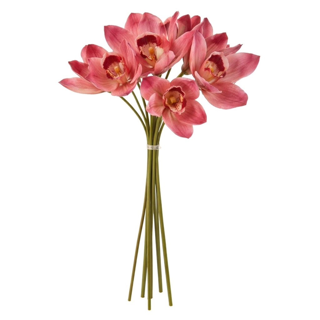 Artificial Cymbidium Orchid Stems Pink Burgundy Faux Orchid Bouquet Realistic Floral Arrangement 15 Inch