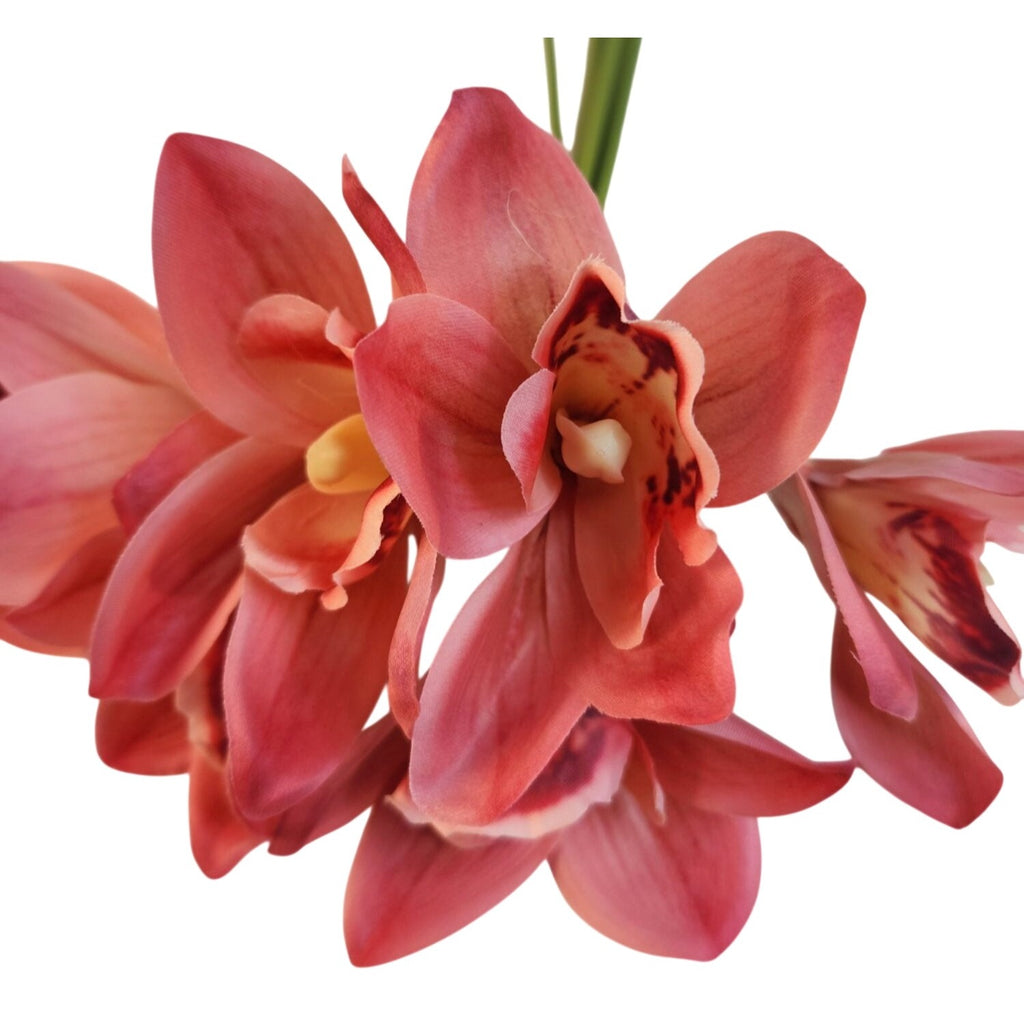 Artificial Cymbidium Orchid Stems Pink Burgundy Faux Orchid Bouquet Realistic Floral Arrangement 15 Inch