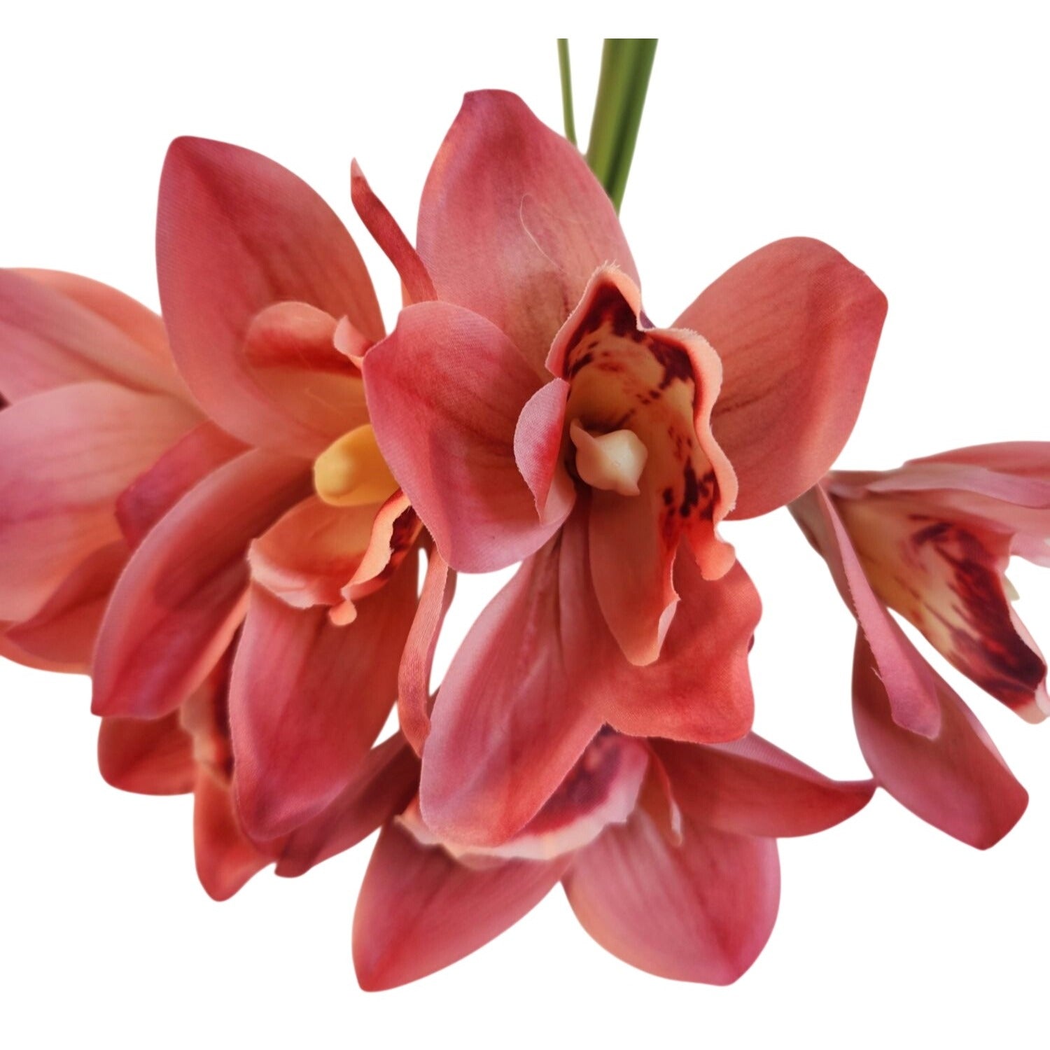 Artificial Cymbidium Orchid Stems Pink Burgundy Faux Orchid Bouquet Realistic Floral Arrangement 15 Inch