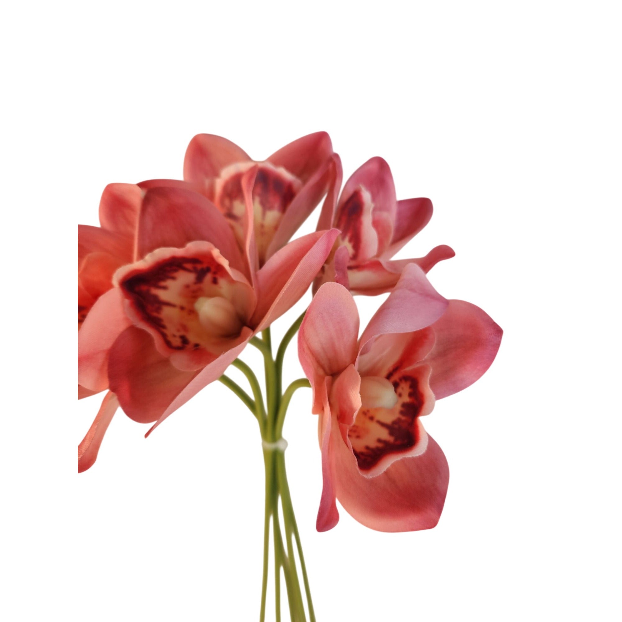 Artificial Cymbidium Orchid Stems Pink Burgundy Faux Orchid Bouquet Realistic Floral Arrangement 15 Inch