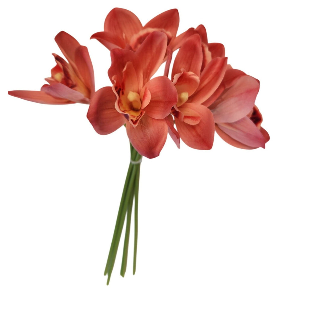 Artificial Cymbidium Orchid Stems Pink Burgundy Faux Orchid Bouquet Realistic Floral Arrangement 15 Inch