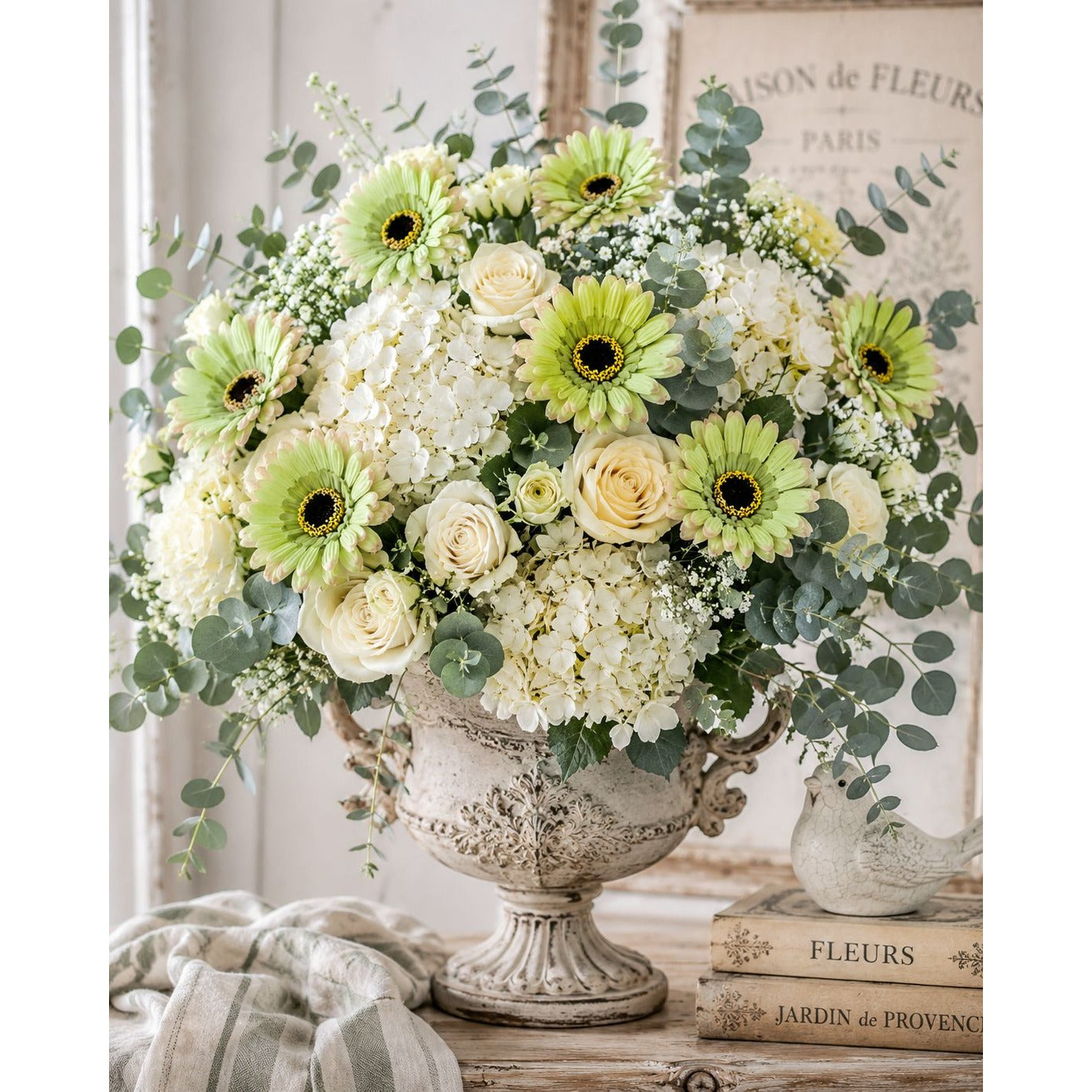 Set of 2 Green Gerbera Daisy Bushes Artificial Flowers Faux Floral Stems Spring Decor Cottagecore Decor French Country Wedding Flowers
