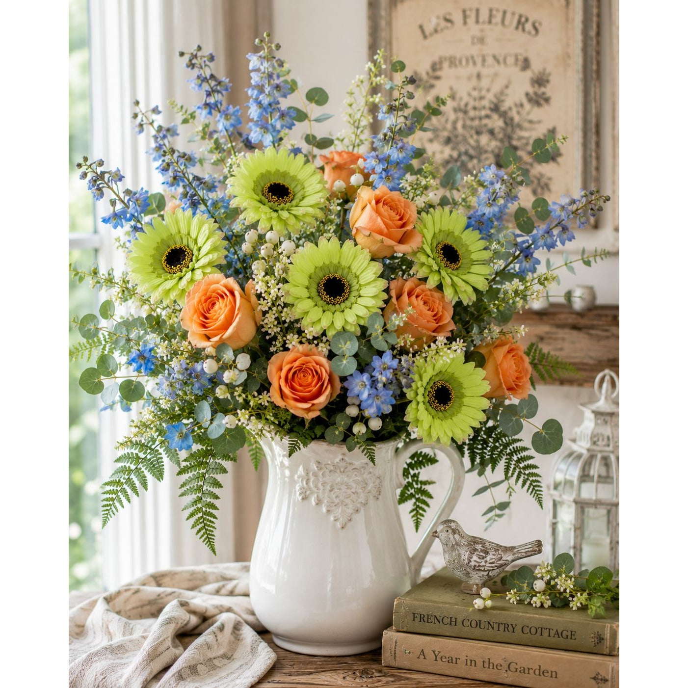 Set of 2 Green Gerbera Daisy Bushes Artificial Flowers Faux Floral Stems Spring Decor Cottagecore Decor French Country Wedding Flowers
