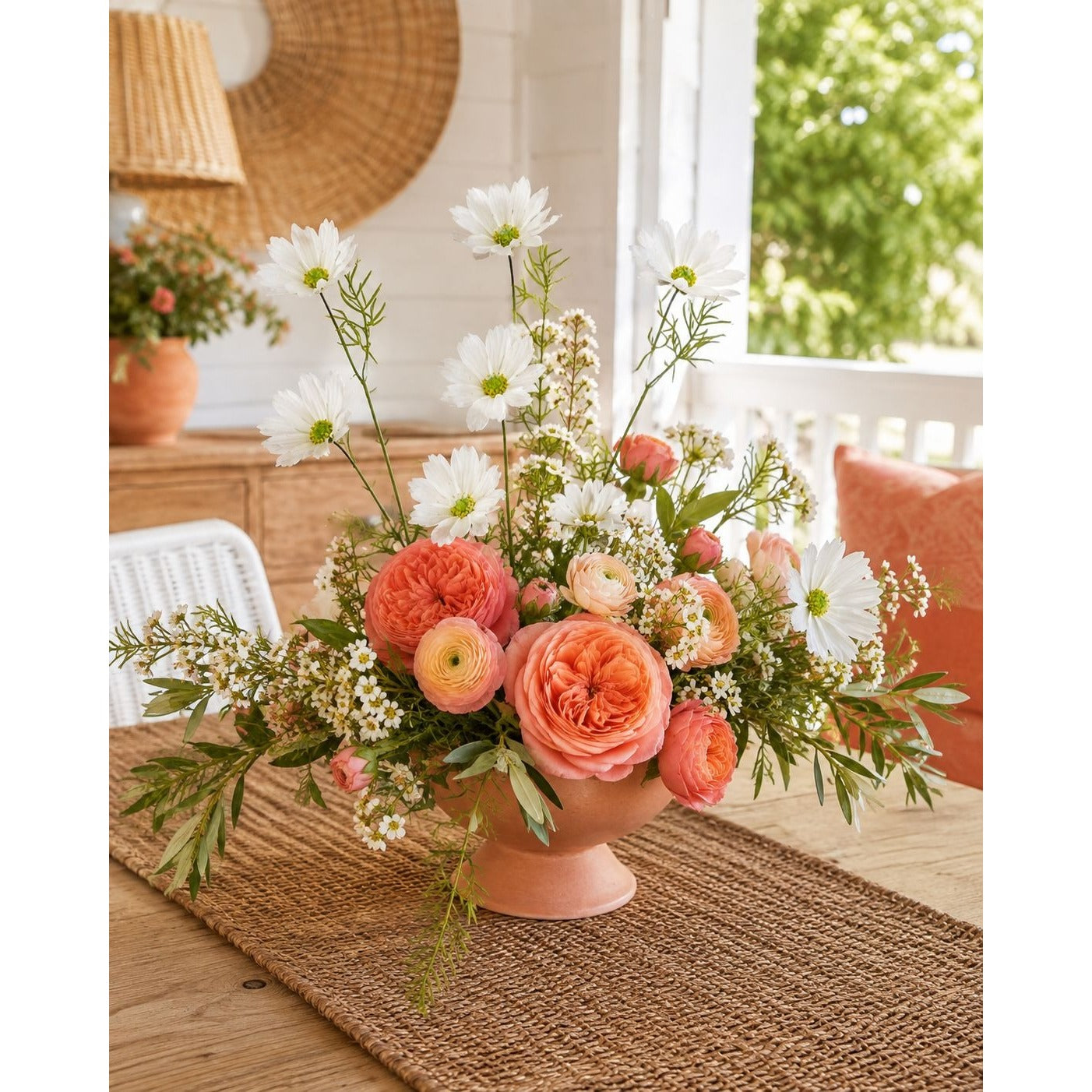 White Artificial African Daisy Stems Set of 3, 25 Inch Real Touch Flowers