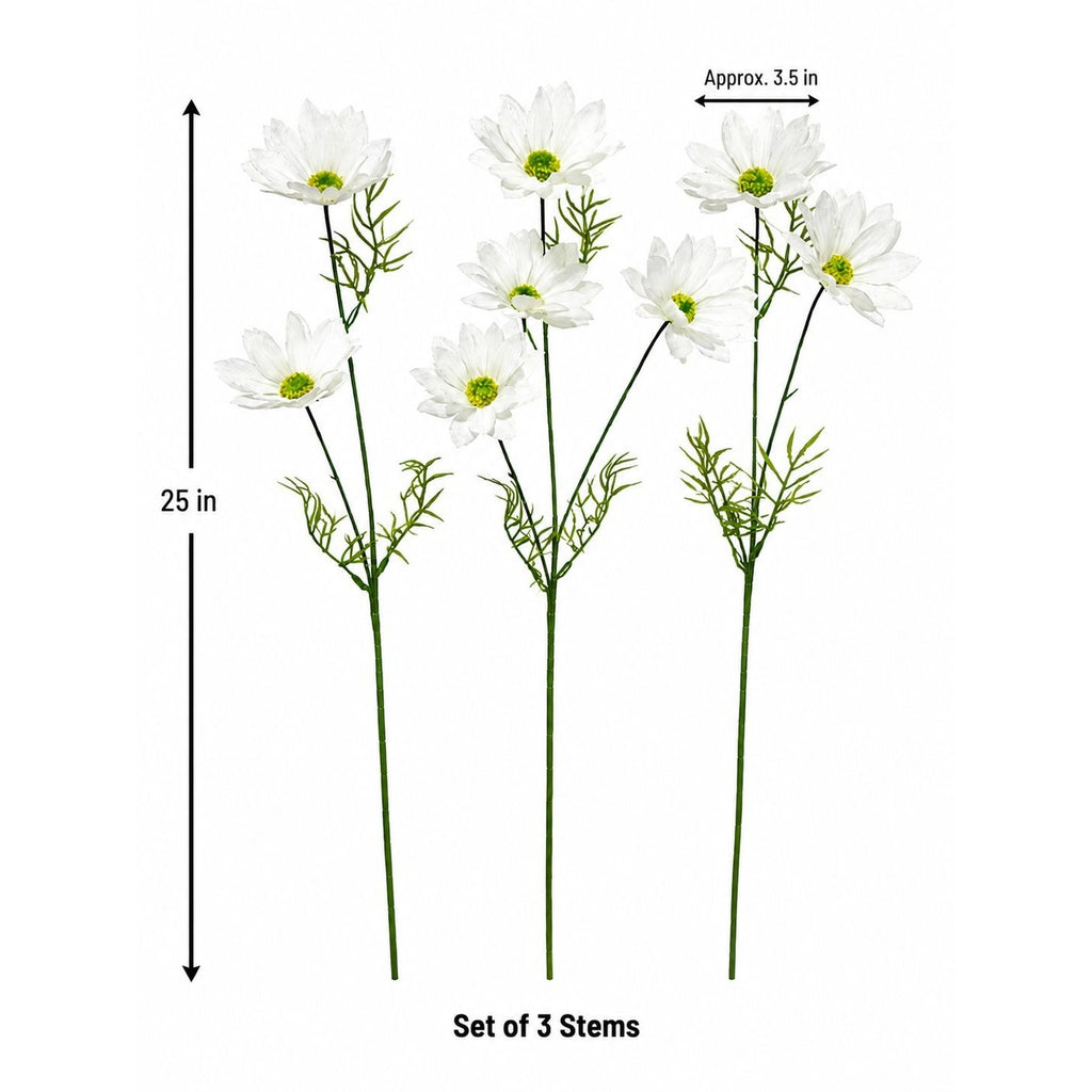 White Artificial African Daisy Stems Set of 3, 25 Inch Real Touch Flowers