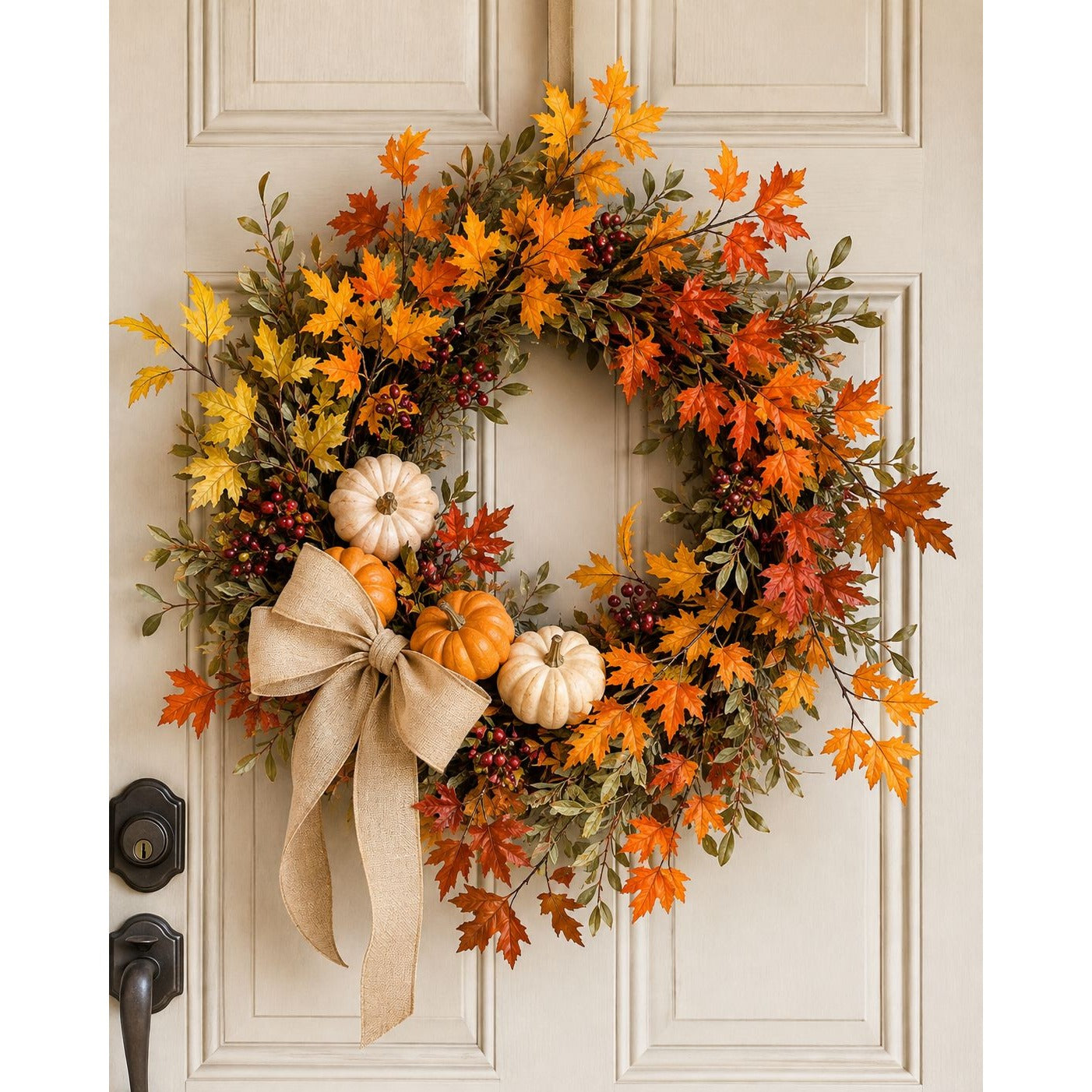 Artificial Fall Maple Leaf Stems Set of 4, 15 Inch Orange Yellow Autumn Branches, Wired Silk Foliage Decor