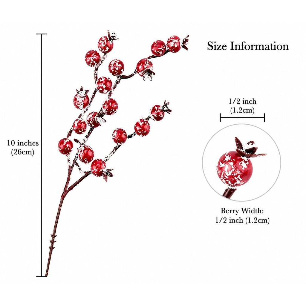 8 Frosted Red Berry Picks Winter Berry Stems Christmas Decor Faux Berry Branches Holiday Craft Picks Rustic Farmhouse Decor Vase Filler