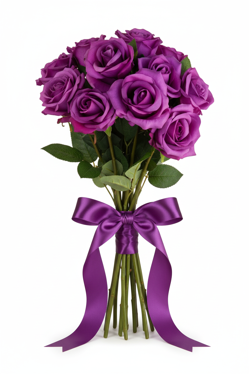 12 purple roses standing