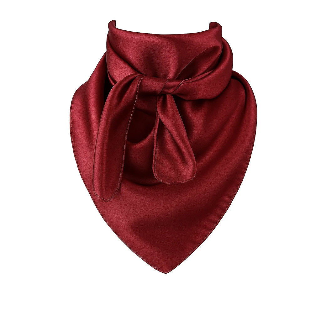 Burgundy satin scarf with a bow on a white background