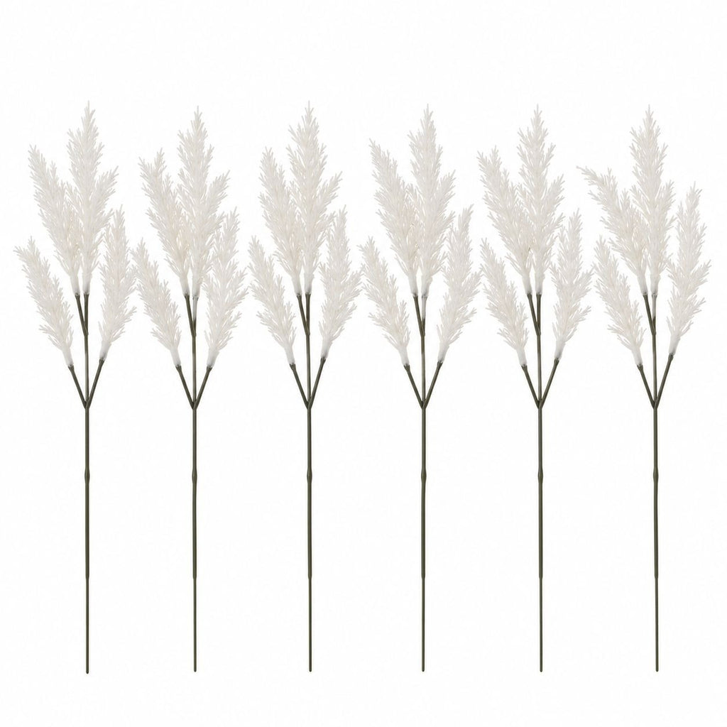 White Flocked Artificial Grass Stems, Set of 6, 16-Inch