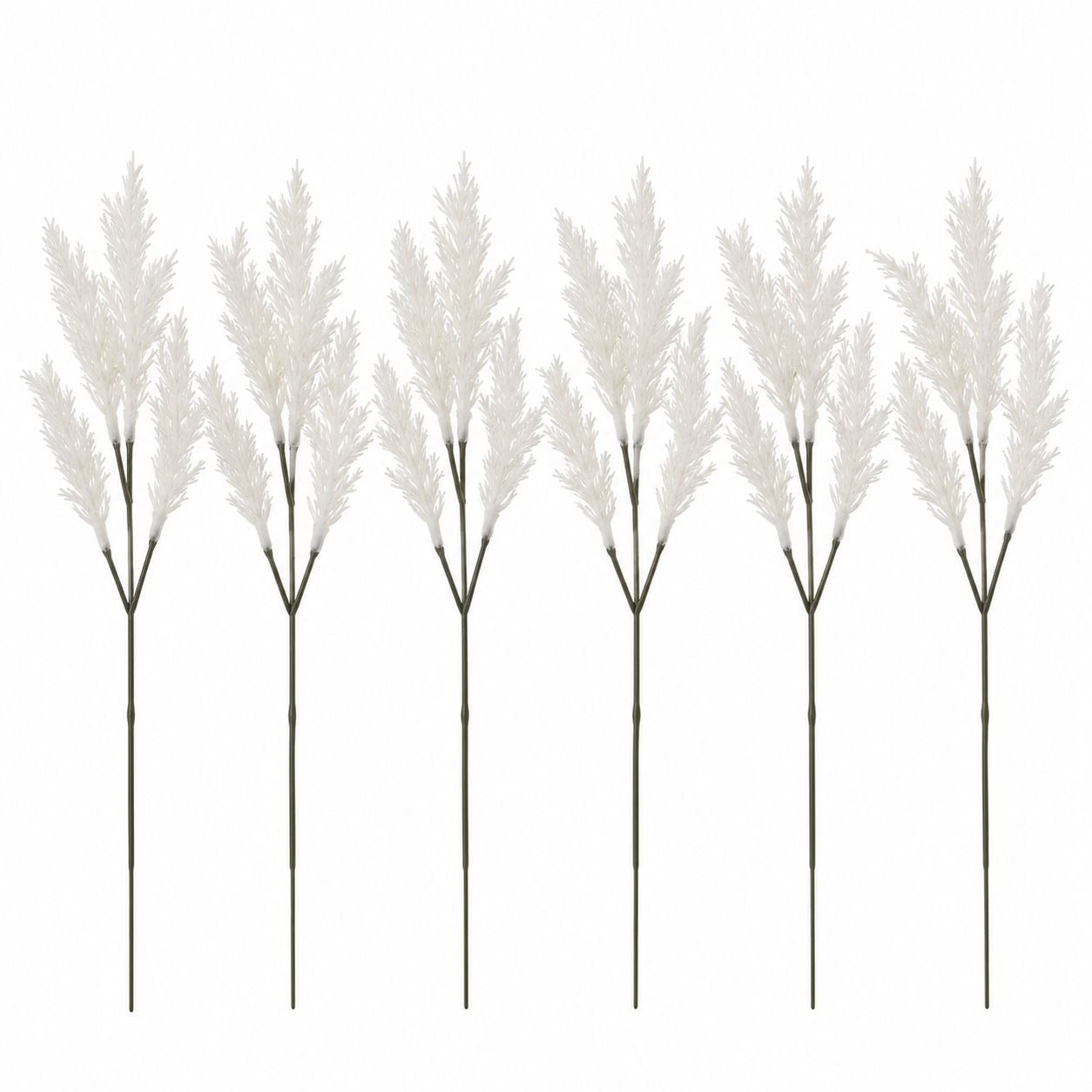 White Flocked Artificial Grass Stems, Set of 6, 16-Inch