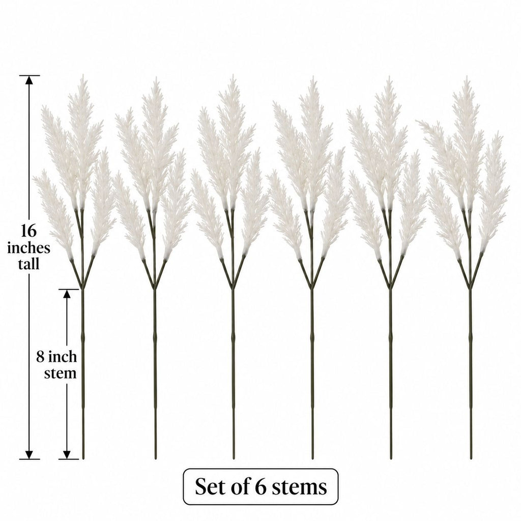 White Flocked Artificial Grass Stems, Set of 6, 16-Inch