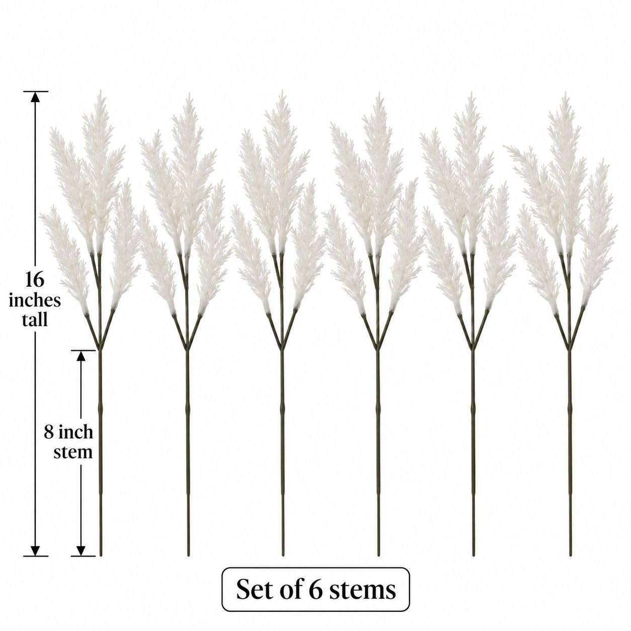 White Flocked Artificial Grass Stems, Set of 6, 16-Inch