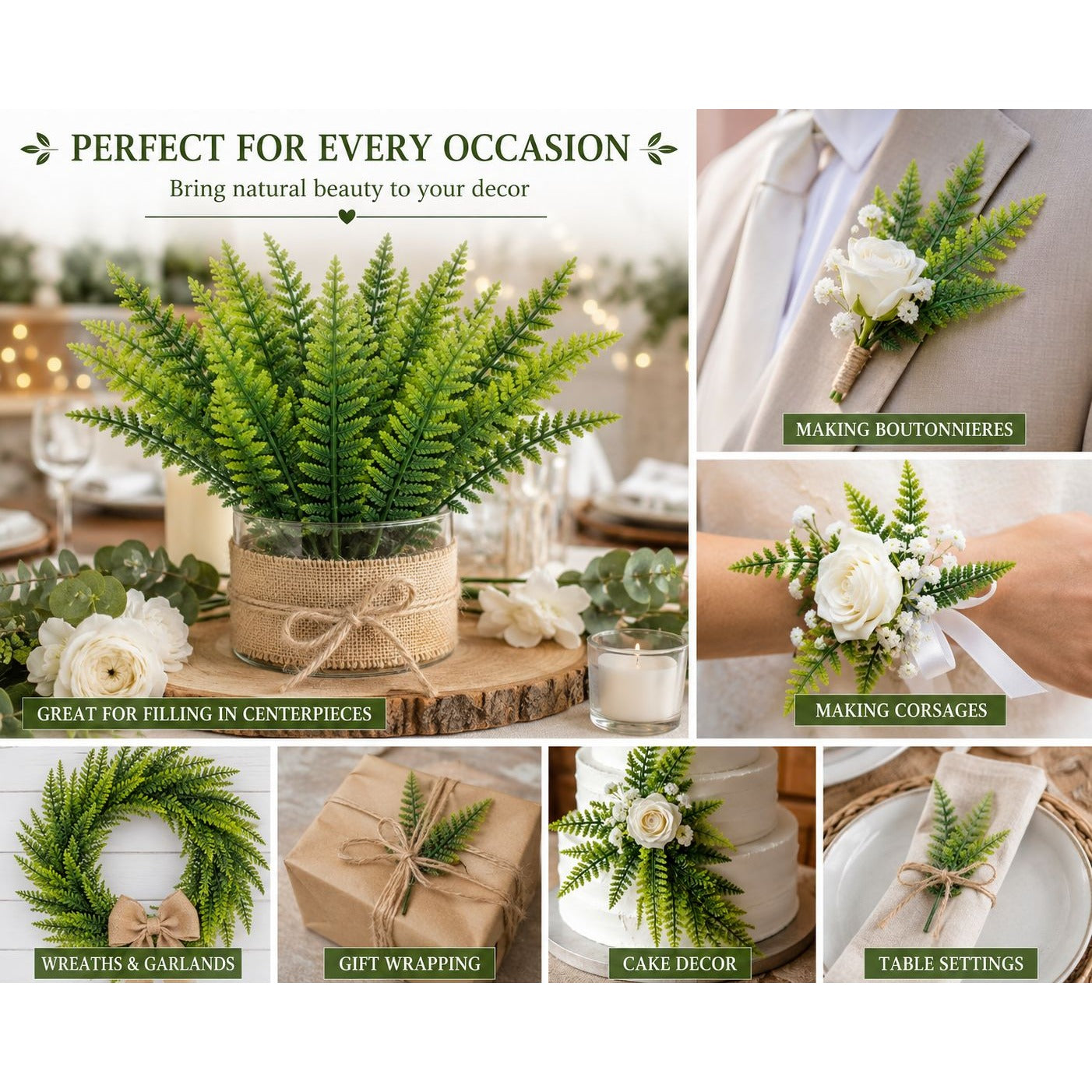 90 Piece Artificial Fern Leaves Greenery Filler Faux Fern Picks Wedding Centerpiece Greenery Floral Supplies