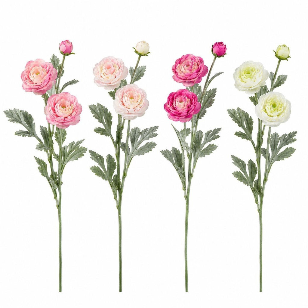 Faux Ranunculus Stems Pink Cream White Green Artificial Flower Bundle Wedding Bouquet Centerpiece Wreath French Country Decor