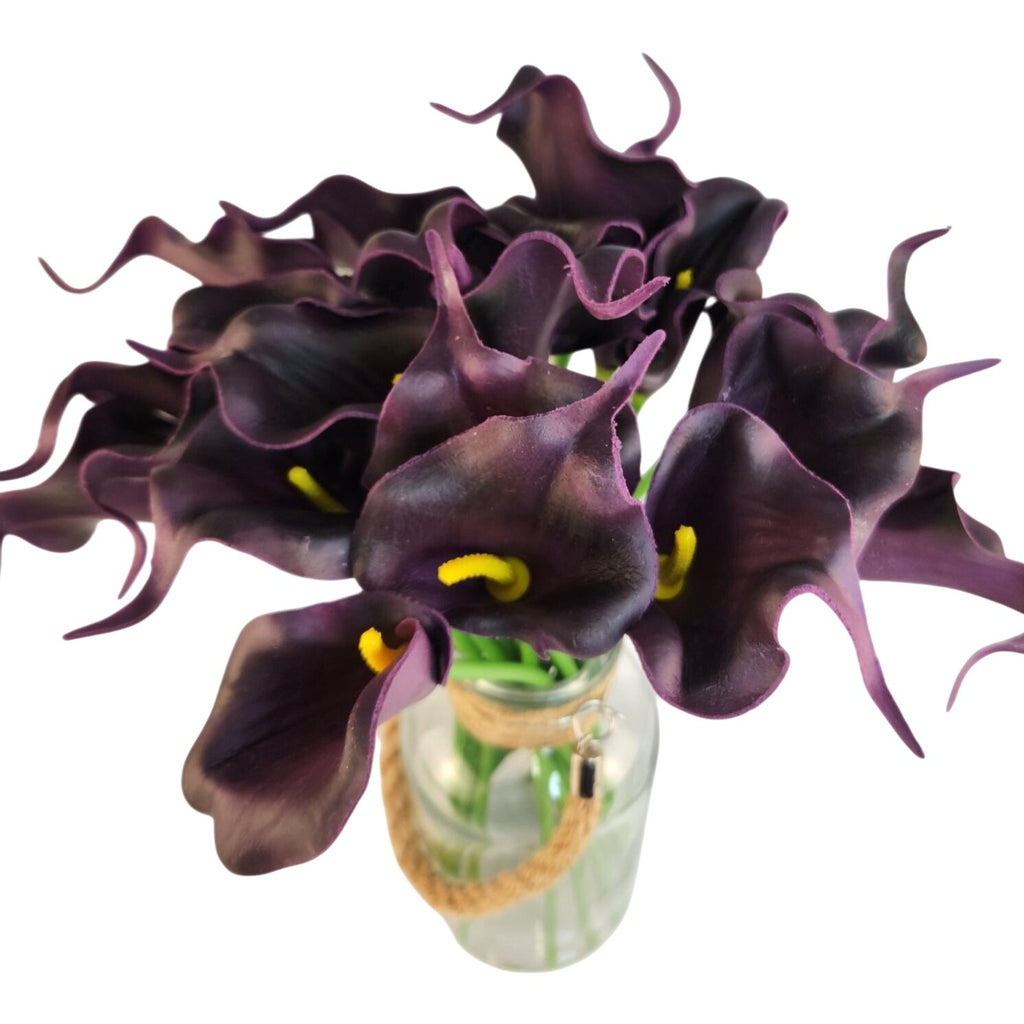 Eggplant Faux Calla Lily Stems 15 Inch Wedding Artificial Flowers Moody Event Decor
