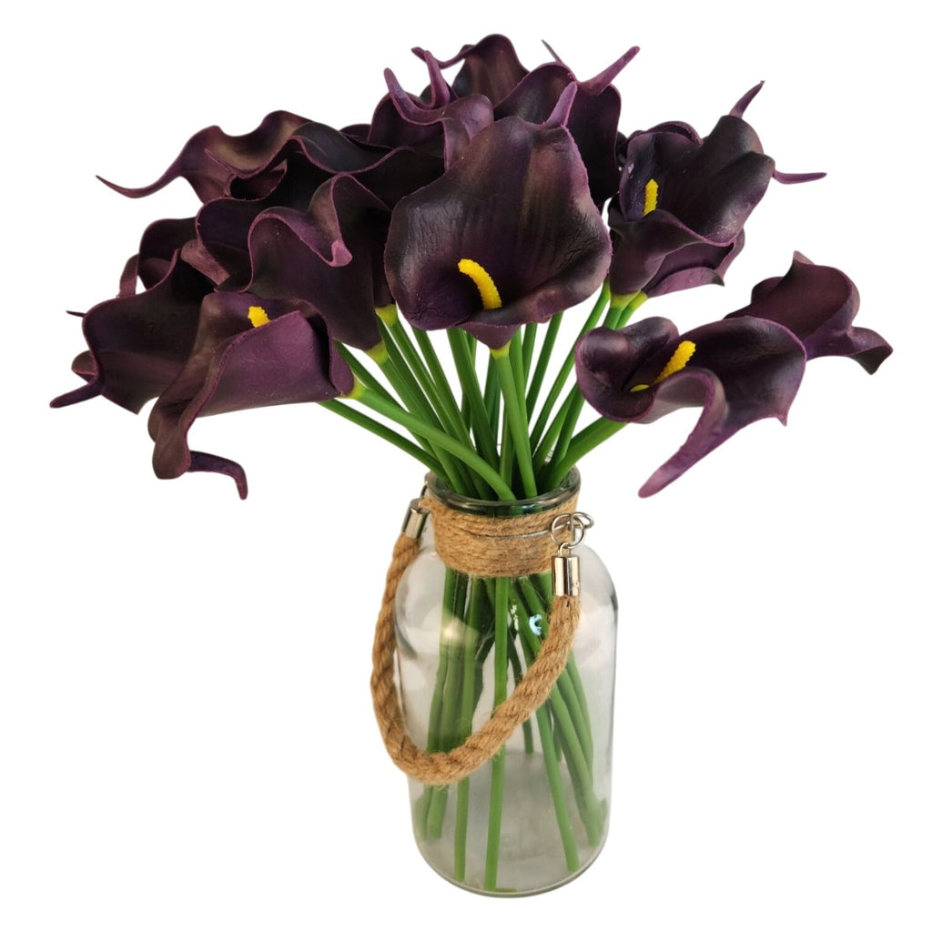 Eggplant Faux Calla Lily Stems 15 Inch Wedding Artificial Flowers Moody Event Decor