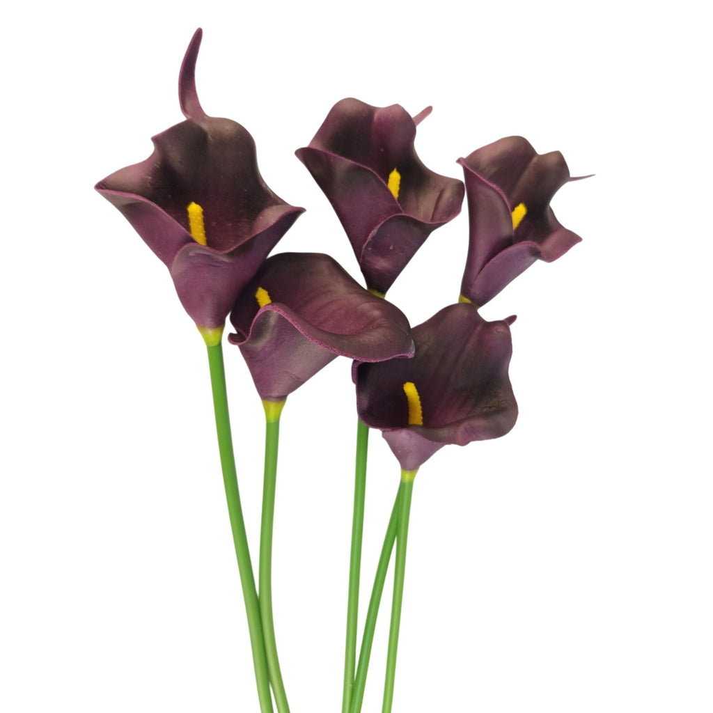 Eggplant Faux Calla Lily Stems 15 Inch Wedding Artificial Flowers Moody Event Decor