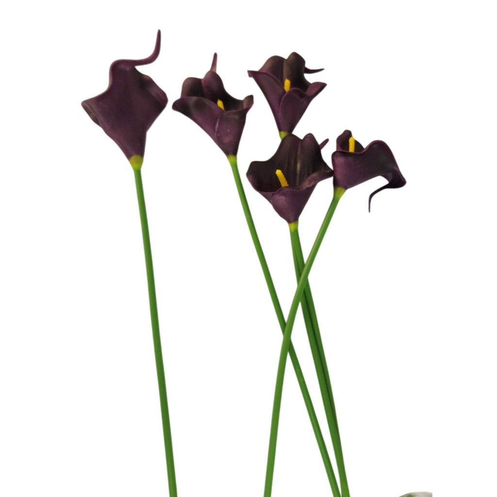 Eggplant Faux Calla Lily Stems 15 Inch Wedding Artificial Flowers Moody Event Decor