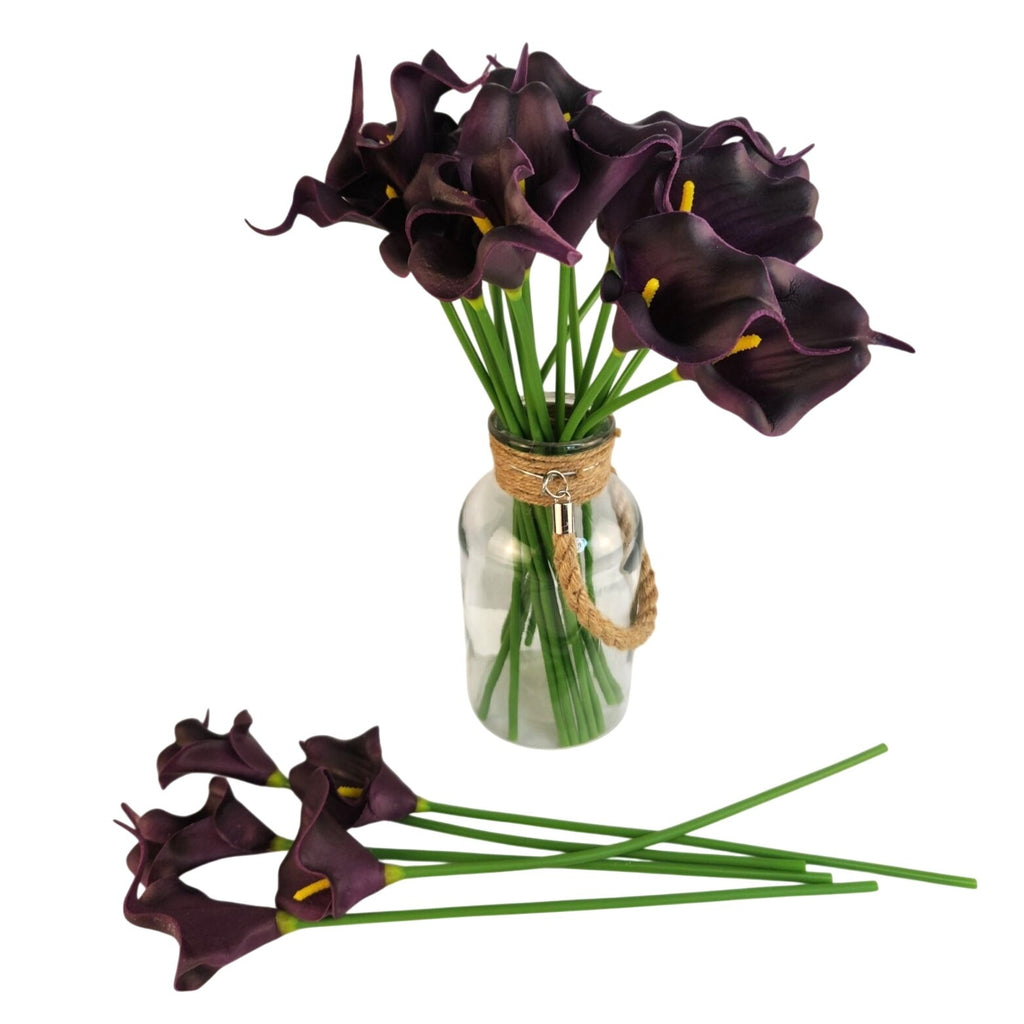 Eggplant Faux Calla Lily Stems 15 Inch Wedding Artificial Flowers Moody Event Decor