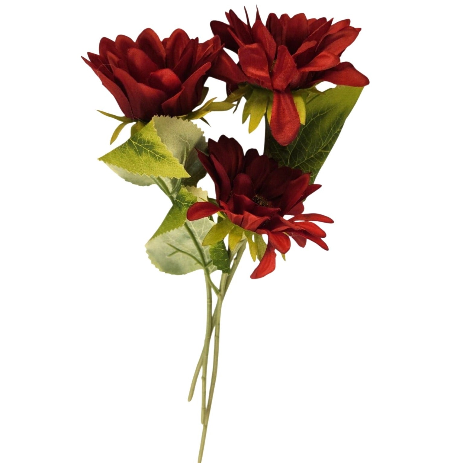 Burgundy Faux Silk Sunflower Stems 15 Inch 3 Stem Bunch Deep Red Artificial Flowers Decor