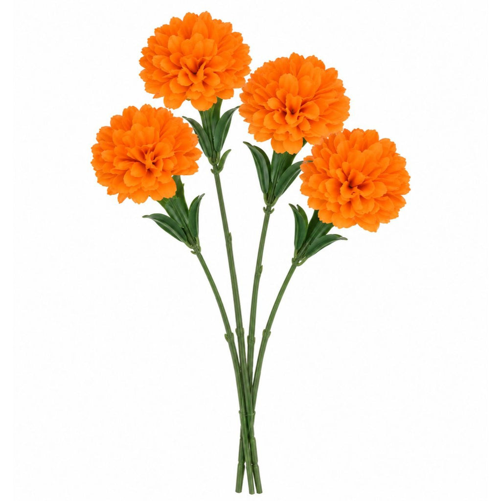 Faux Orange Mini Pom Pom Mums, Set of 4, 10 Inch, Pumpkin