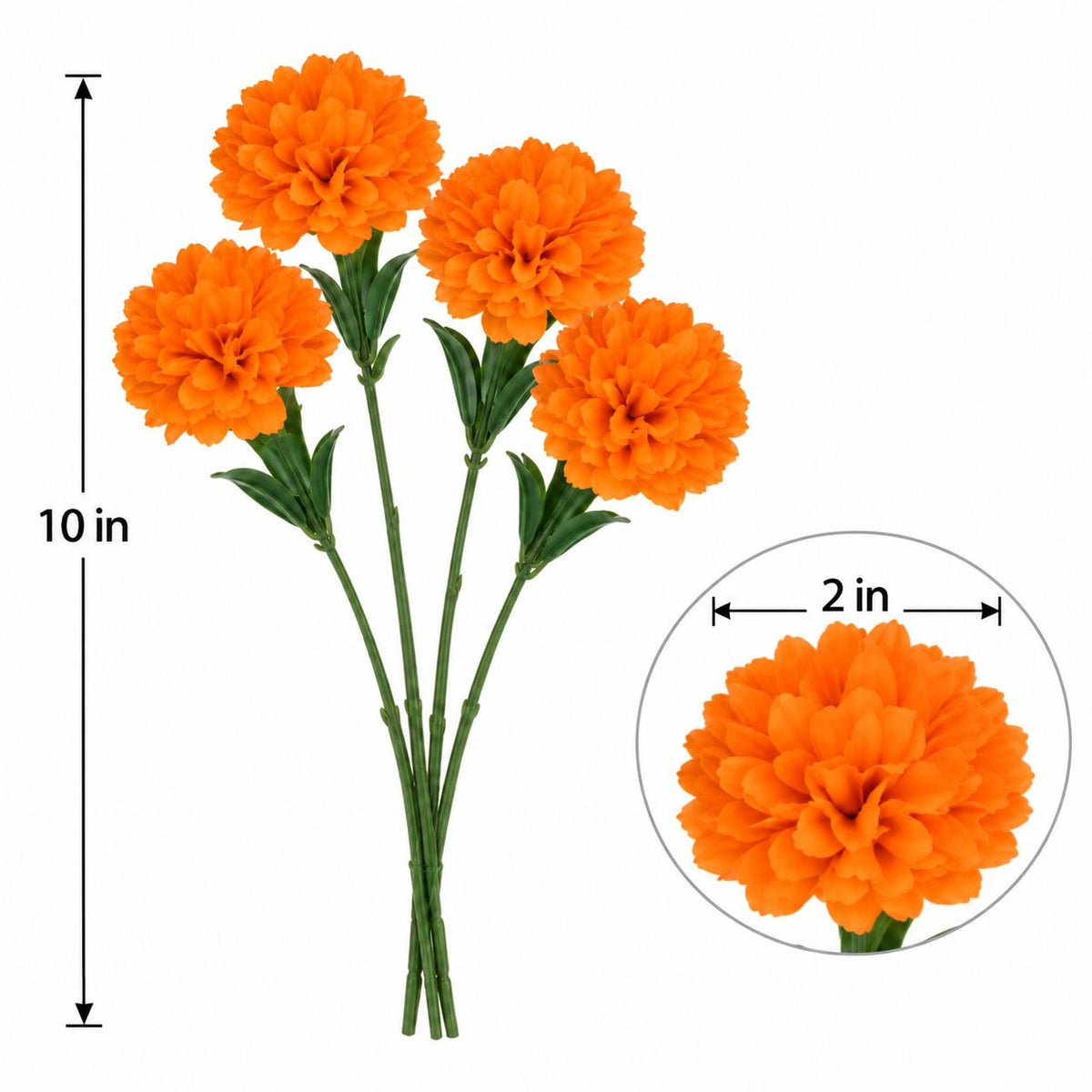 Faux Orange Mini Pom Pom Mums, Set of 4, 10 Inch, Pumpkin