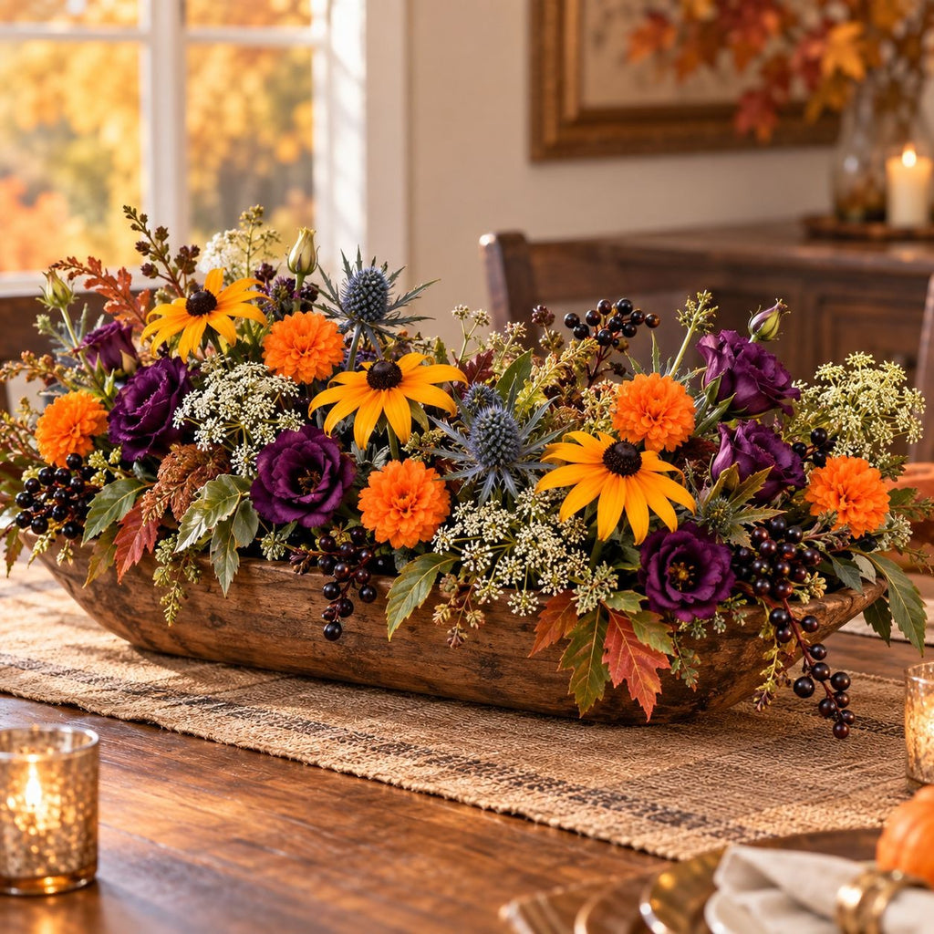 Faux Orange Mini Pom Pom Mums, Set of 4, 10 Inch, Pumpkin