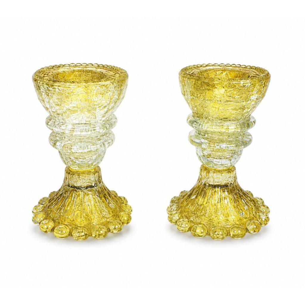Set of 2 Upcycled Glass Insulator Candle Holders and Bud Vases, Yellow Crackle Glass, Vintage Handcrafted